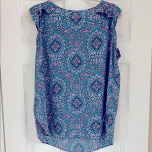 LOFT Pink and Blue Ruffled Sleeveless Blouse
